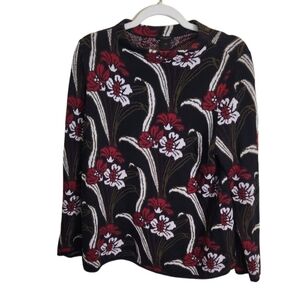 Ann Taylor Factory Black Red Floral Mock Sweater Size L